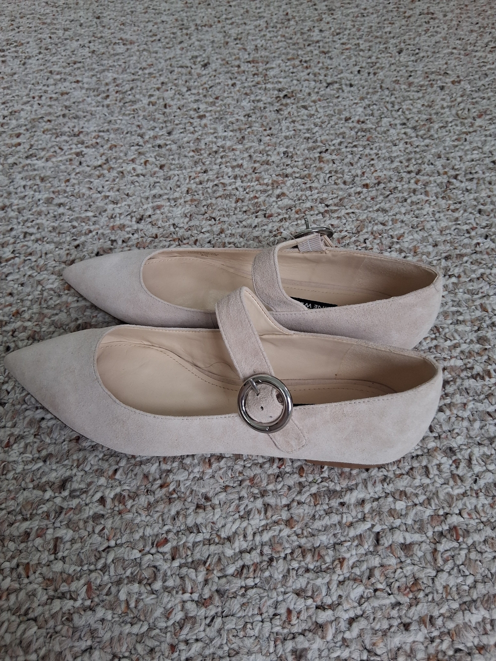 Nine West Pointed Mary Jane Flats in Light Beige Suede